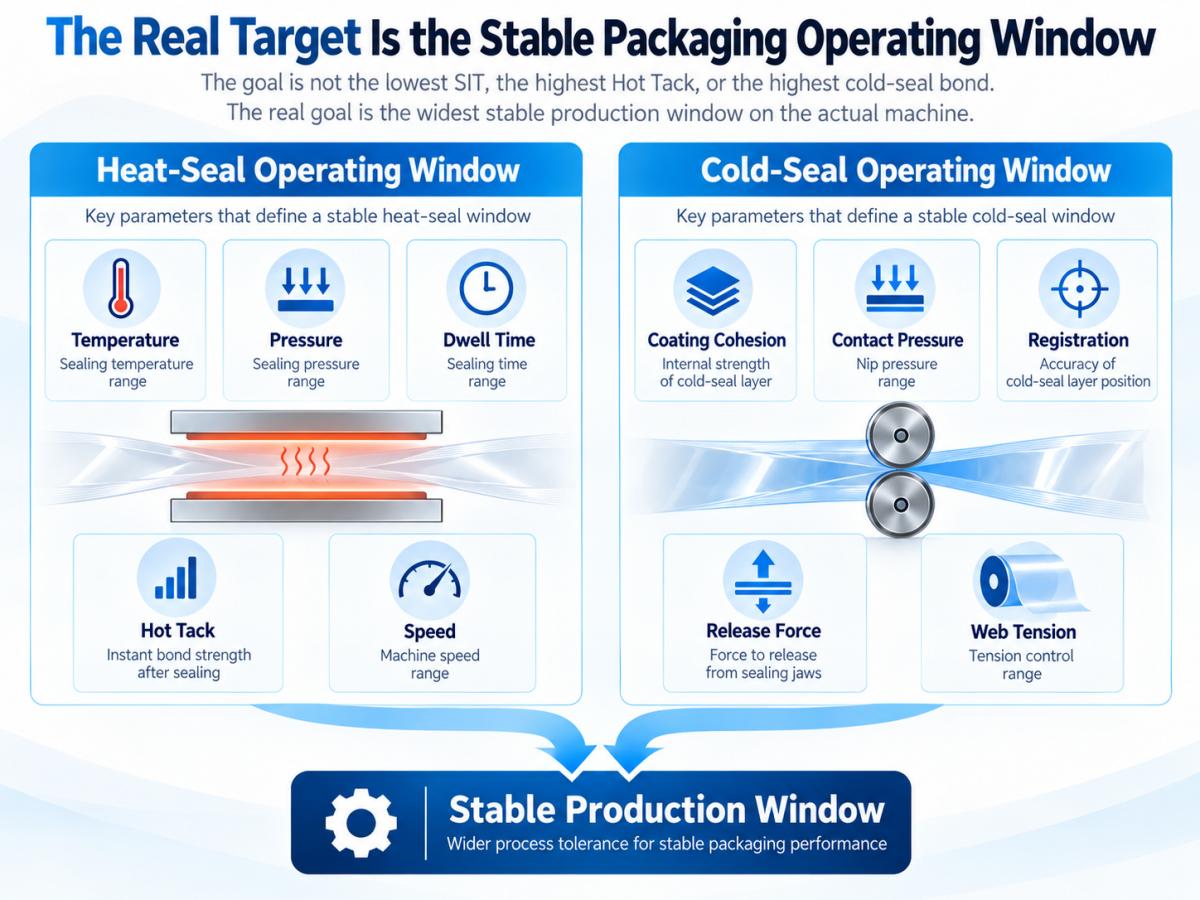 stable packaging operating window heat seal cold seal stable packaging operating window heat seal cold seal