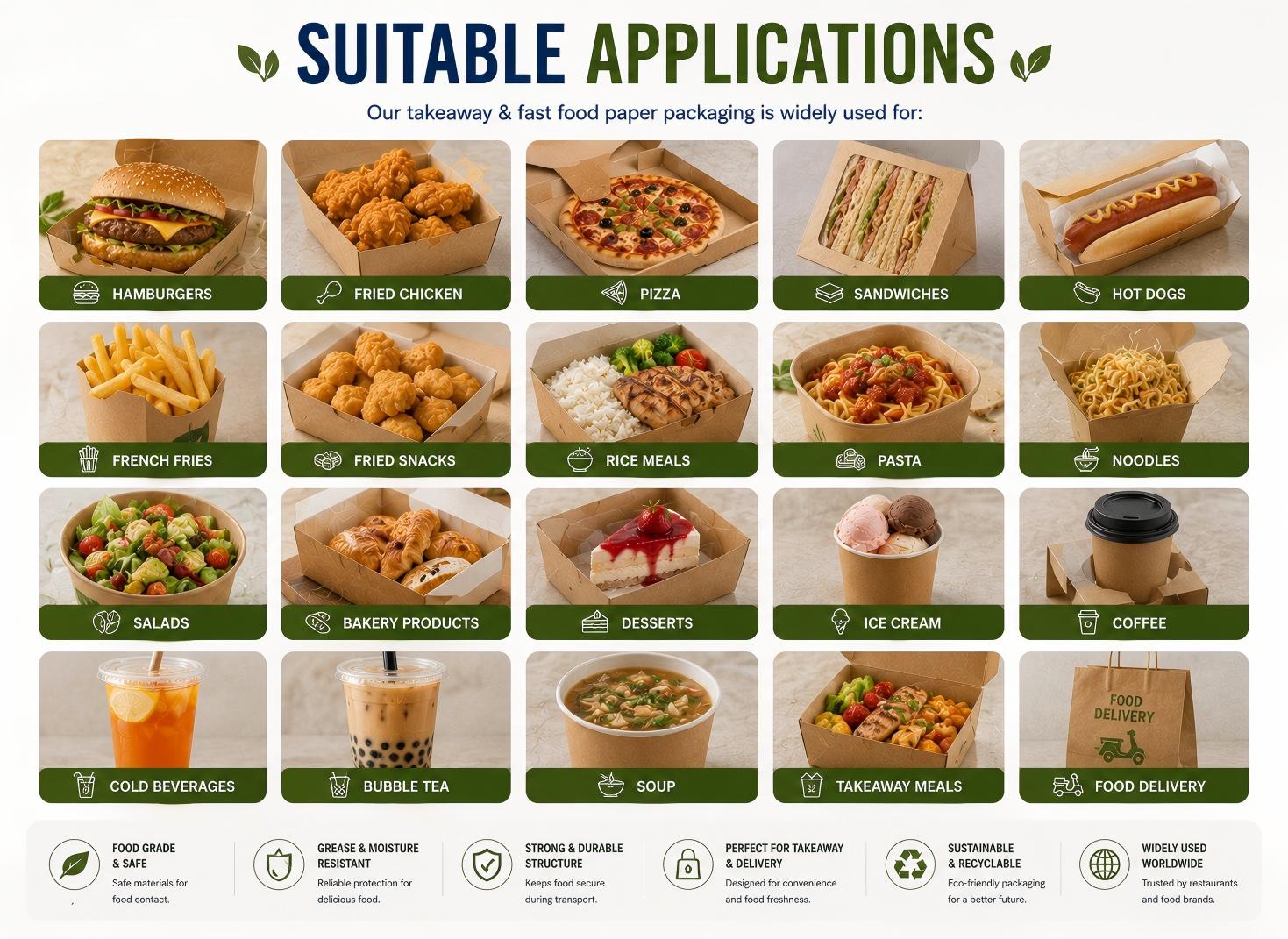 Diverse application scenarios for food takeout packaging Diverse application scenarios for food takeout packaging