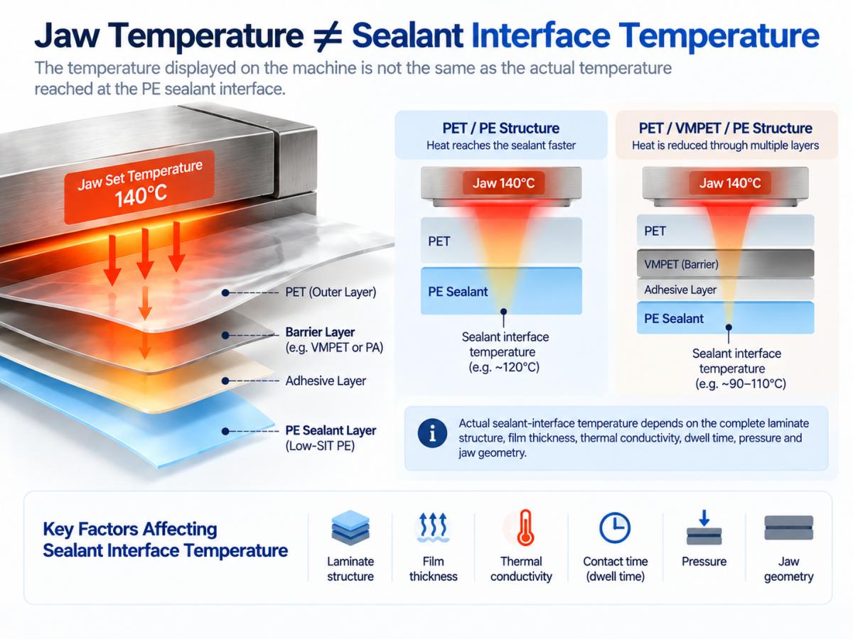 Heat transfer from sealing jaw through laminate to Low-SIT PE sealant interface Heat transfer from sealing jaw through laminate to Low-SIT PE sealant interface