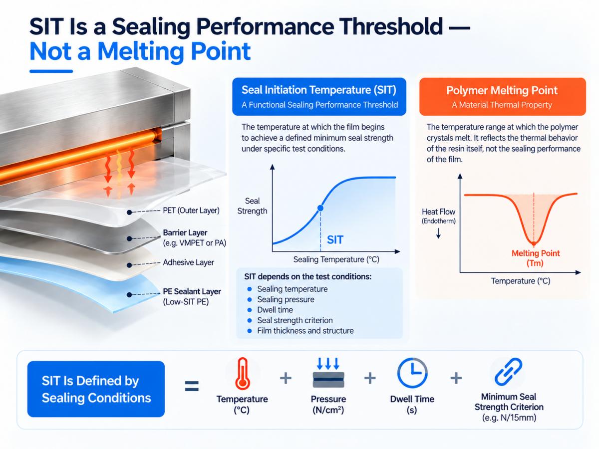 Difference between seal initiation temperature and PE polymer melting point under defined sealing conditions Difference between seal initiation temperature and PE polymer melting point under defined sealing conditions