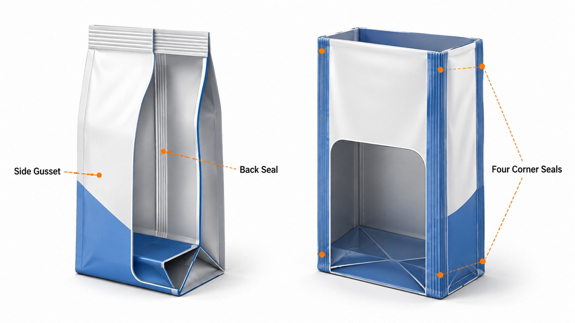 Side Gusset And Quad Seal Bag Structure Side Gusset And Quad Seal Bag Structure