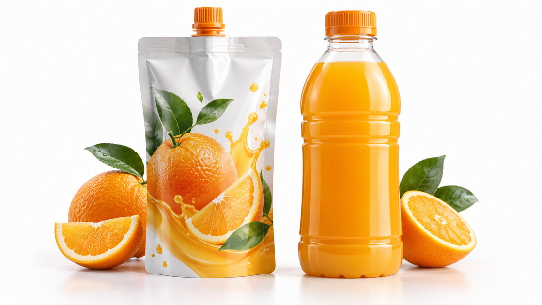 Juice Spout Pouch And PET Bottle Comparison Juice Spout Pouch And PET Bottle Comparison