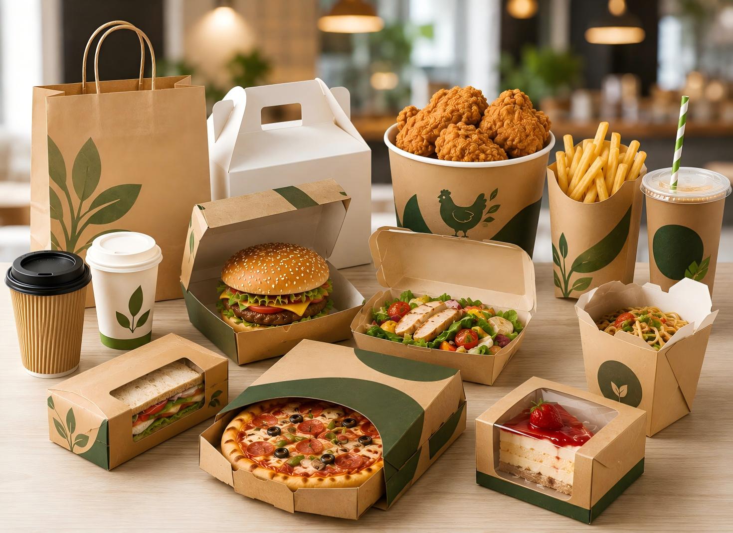 Eco-friendly and recyclable food takeout packaging Eco-friendly and recyclable food takeout packaging