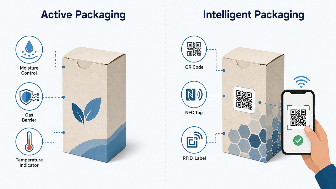 Active Versus Intelligent Packaging Diagram Active Versus Intelligent Packaging Diagram