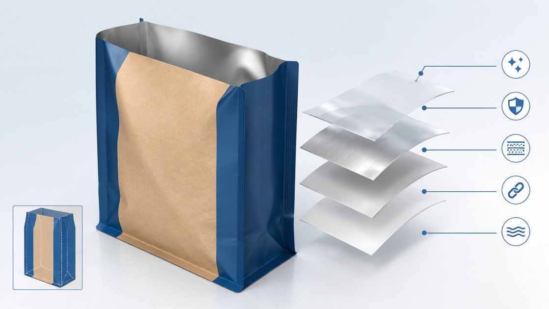 Flat Bottom Bag Structure And Material Layers