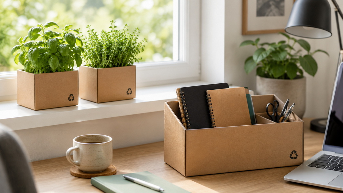 Cardboard Box Planter And Storage Scene