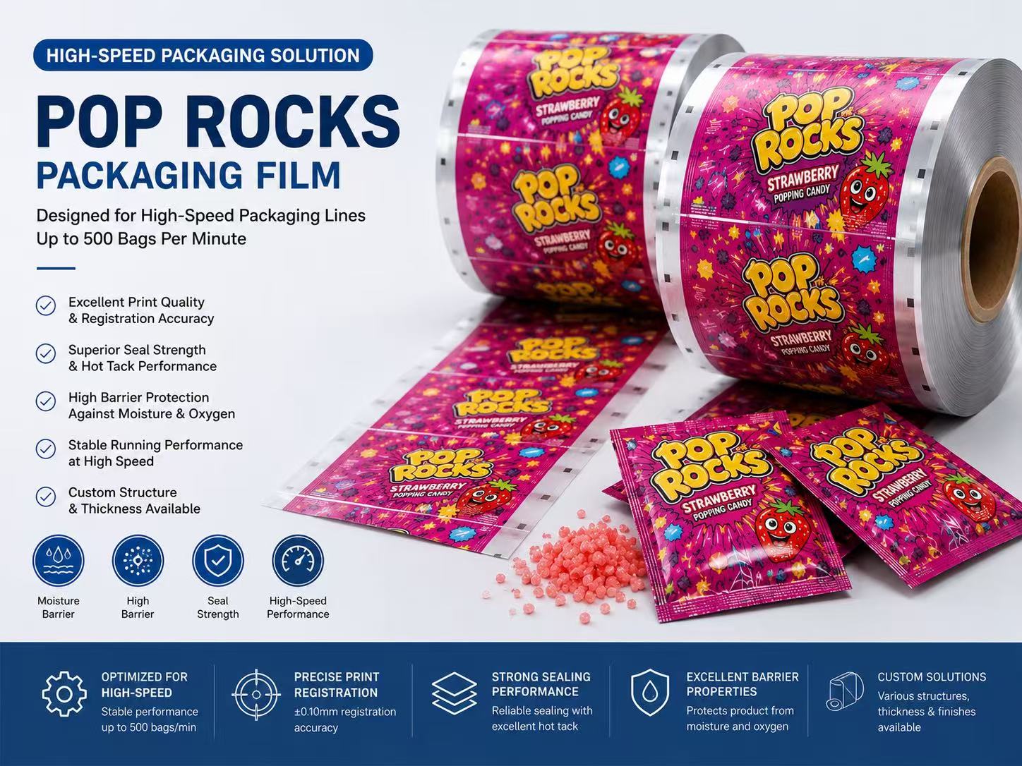 Film packaging machine for popping candy
