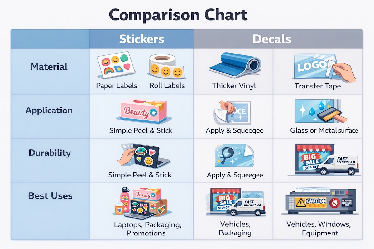 Decals Versus Stickers Comparison Diagram
