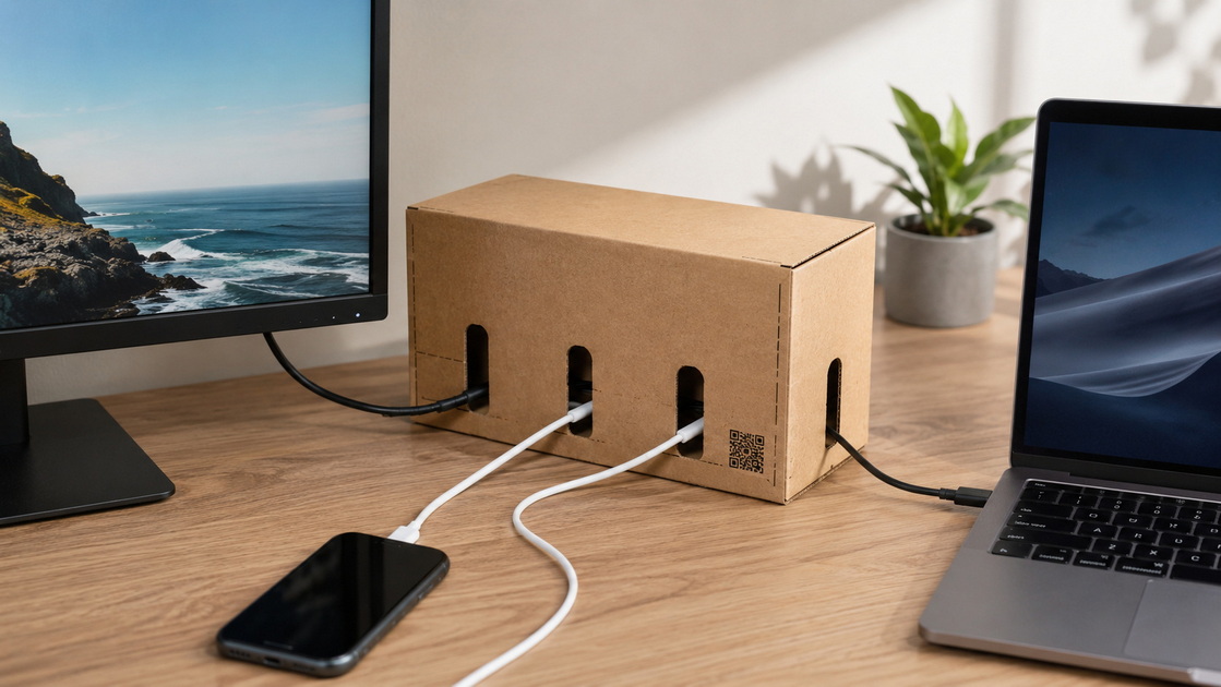 Cardboard Cable Organizer Desk Setup