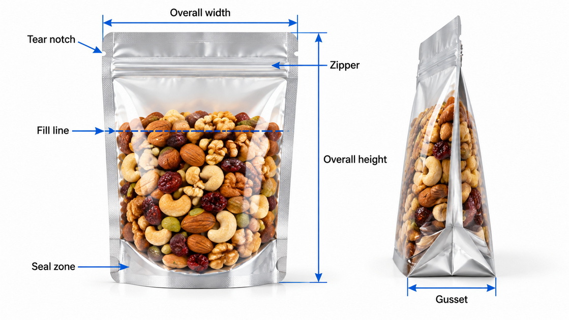 Custom Snack Pouch Dimension Guide